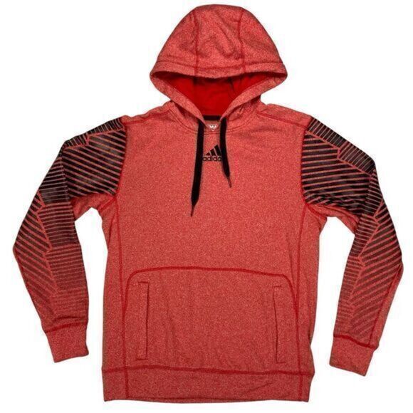 Adidas Ultimate Hoodie Mens Sz M Red Black Striped Climawarm Athletic Sweatshirt - Picture 1 of 16